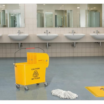 21 Quart Capacity Mop Bucket with Down Press Wringer, Household Movable Convenience Cleaning Tools Mop Bucket with Water-Separation Panel