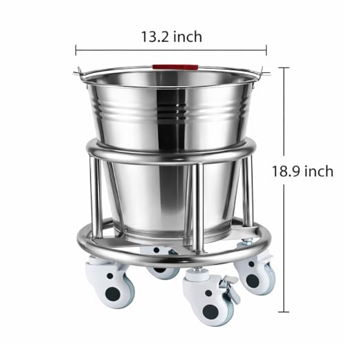 Stainless Steel Kick Bucket with Rolling Stand - Large 18 Quart Capacity, Removable Bason, Quiet Casters, Durable Frame - Ideal for Medical, Surgical, and Cleaning Use