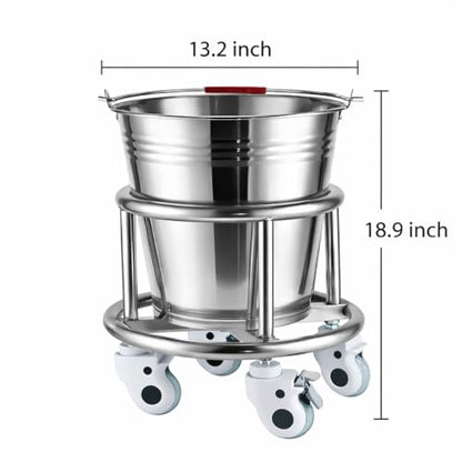 Stainless Steel Kick Bucket with Rolling Stand - Large 18 Quart Capacity, Removable Bason, Quiet Casters, Durable Frame - Ideal for Medical, Surgical, and Cleaning Use