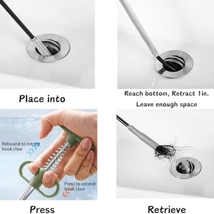 Upgrade Drain Snake for Hair Clogs, 61'' Four claw grabber pickup tool for Litter Pick, Home Sink, Drains, Toilet, Snake Drain Hair Remover - style: T-61 IN