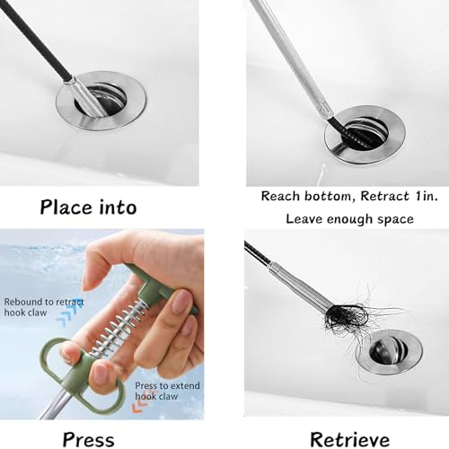 Upgrade Drain Snake for Hair Clogs, 76'' Four claw grabber pickup tool for Litter Pick, Home Sink, Drains, Toilet, Snake Drain Hair Remover - style: T-76 IN