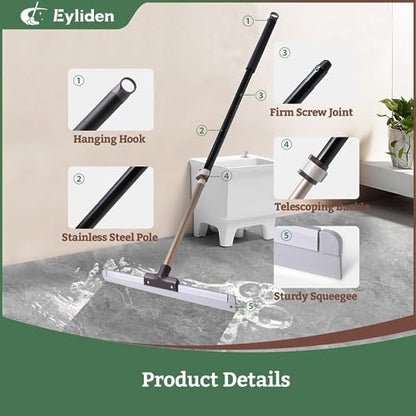 Eyliden 17" Rubber Floor Squeegee, Quick Water & Foam Removal Broom | Heavy-Duty, Dual-Action Push & Scrape, Squeegee for Shower Glass Concrete Garage Commercial Epoxy Floors