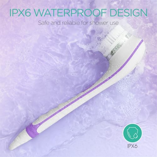 VOYOR Electric Body Brush Back Scrubber for Shower Rechargeable Exfoliating Bath Brush Powered Shower Brush with Non-Slip Long Handle Deep Cleansing, Exfoliation, Massaging Spin Brush BC100 (Purple) - color: Purple