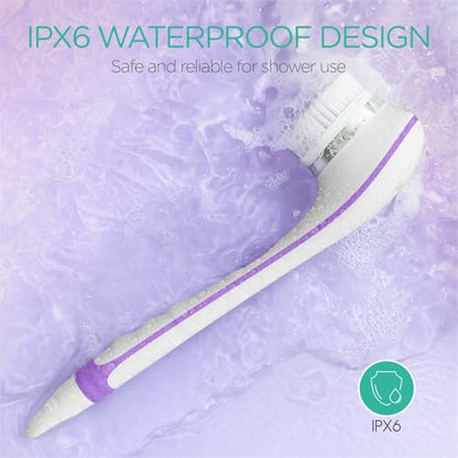 VOYOR Electric Body Brush Back Scrubber for Shower Rechargeable Exfoliating Bath Brush Powered Shower Brush with Non-Slip Long Handle Deep Cleansing, Exfoliation, Massaging Spin Brush BC100 (Purple) - color: Purple