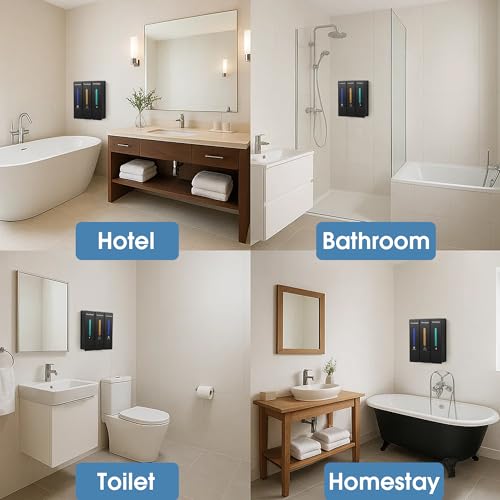 Shampoo and Conditioner Dispenser,Shower Dispenser 3 Chamber No Drill,Shower Soap Dispenser Wall Mounted for Bathroom Hotel with Upgrade Pump Head,3 * 400ml(Black 3 Chamber) - color: Black 3 Chamber