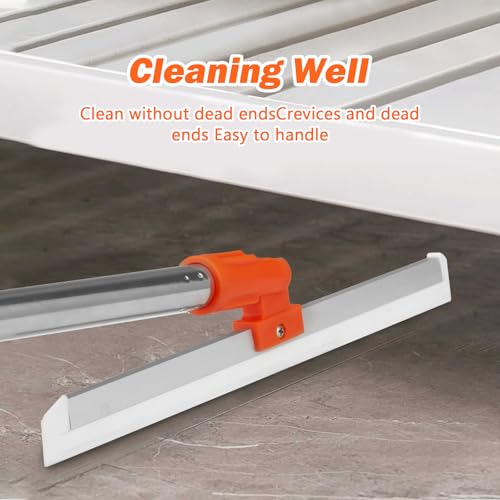 14" Rubber Floor Squeegee with 48" Long Handle,Scraper for Concrete Floor, Tile Floor, Metal Aluminium Heavy Duty Garage Shower Floor Squeegee Broom for Removing Water, Commercial Scrubber Mop
