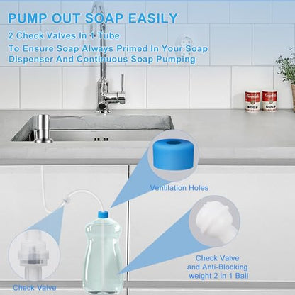 Sink Soap Dispenser Extension Tube Kit with Upgraded Check Valve, Premium 47" Under Counter Soap Dispenser Tube for Kitchen Sink, Powerful Suction, No More Refilling Tiny Bottle