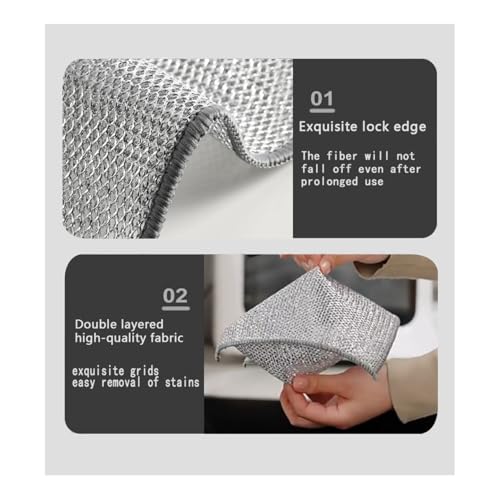 10 Counts Non Scratch Wire Dishcloth Multipurpose Wire Dishwashing Rag for Wet and Dry Use, Metal Scrubbers for Cleaning Dishes, Dual-Sided 2-Layer Kitchen Cleaning Cloth with Mesh, Mesh Dish Cloth