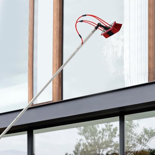 Solar Panel Cleaning Brush & Pole Kit, 29.53ft Extendable Cleaning Pole for Solar Panels & Outdoor Windows, 180° Rotating Brush Head with Water Feed, Aluminum Alloy Telescopic Cleaning Kit