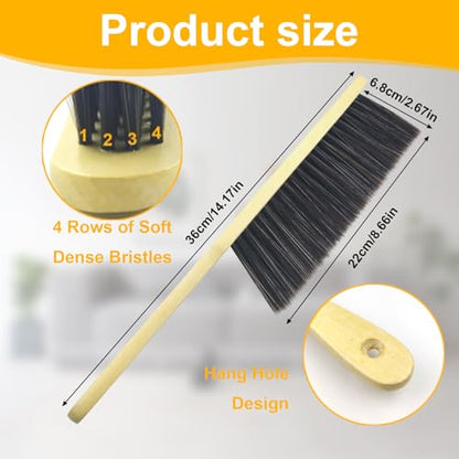 2 Pcs Hand Broom Brush, Wooden Handle Soft Bristle Cleaning Dust Brush，for Furniture, Bed, Car, Bench, Crevice Cleans, Sofa, Fireplace, Clothes (Straight Handle) - color: 2 Straight Handle Khaki