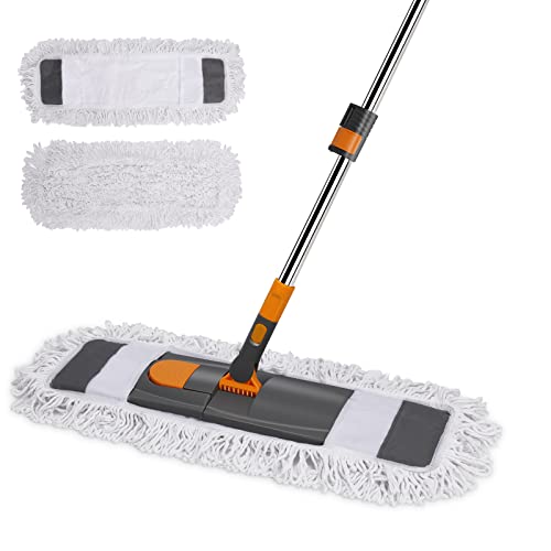 MASTERTOP Dust Mop for Floor Cleaning, Microfiber Floor Mop with 2 Washable Pads, Height Adjustable Long Handle, 26.4'' Dry and Wet Flat Mop for Hardwood, Laminate, Tile, Marble - color: Grey(26.4"*10.4")