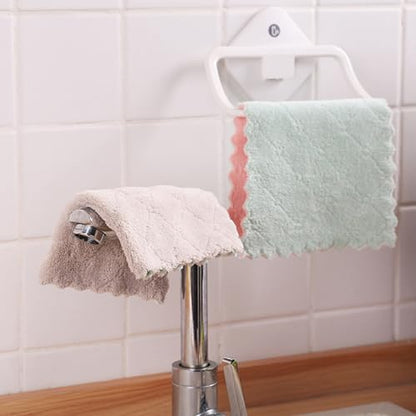 8 Pack Double-Layer Microfiber Cleaning Cloths - Coral Fleece Absorbent Dishcloths & Scouring Rags, Reusable & Washable Kitchen Towels, Pink & Green