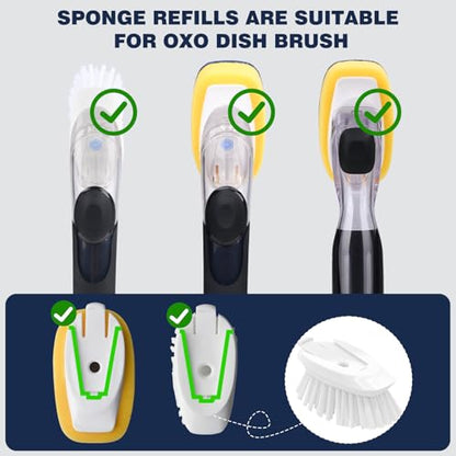 Sponge Brush Refills for OXO Dish Brush, 6 Pack Soap Dispensing Dish Refills, Scrub Replacement Head for Scrubber, Sponge Replacement Head Fits Soap Dispensing Handle - color: 6-pack