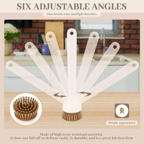 2 Pack Dish Brush with Adjustable Angle Handle, Dish Scrubber Kitchen Scrub Brush for Cleaning Dishes, Pots, Pans, Sink, Stiff Bristles Dishwashing Brush