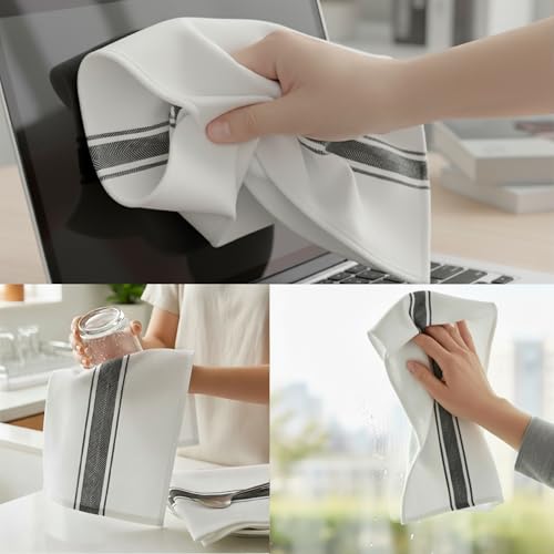 Kitchen Towels | Tea Towel for Craft| Cotton Dish Towels| Reusable Bulk Cleaning Cloths Black Hand Towels| Soft Super Absorbent Quick Dry Dish Rags Machine Washable 6 Pack 15" x 25"
