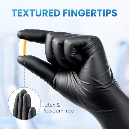 Borje Nitrile Gloves Large, 100 Count Disposable Gloves, Black, Latex-Free Powder-Free, Medical Exam, Food Safe, Cleaning, Cooking - size: Large, style: Black of 100