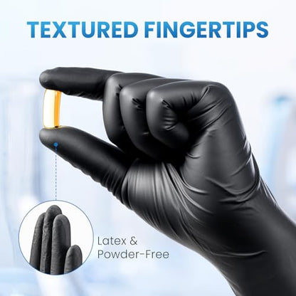 Borje Nitrile Gloves Large, 100 Count Disposable Gloves, Black, Latex-Free Powder-Free, Medical Exam, Food Safe, Cleaning, Cooking - size: Large, style: Black of 100