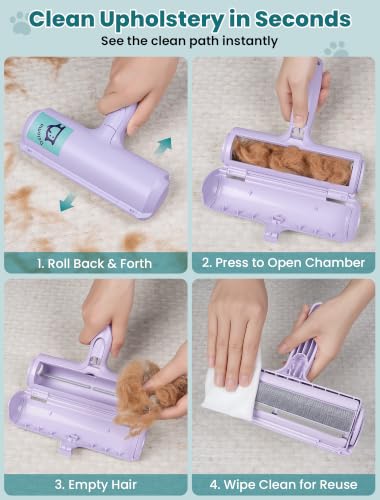 DELOMO Pet Hair Removal Tool, Pet Hair Remover - Lint Roller for Pet Hair - Cat and Dog Hair Remover for Couch, Furniture, Carpet, Car Seat, Reusable Lint Roller with Fur Bin, Pet Owner Essential - color: C: Purple（limited Color）
