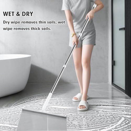 Rubber Floor Squeegee for Smooth Surface Concrete Floor, Tile Floor, Heavy Duty Garage Shower Floor Squeegee Broom for Removing Water, Commercial Scrubber Mop with Adjustable Long Handle - style: Cleaning scraper - extended pole