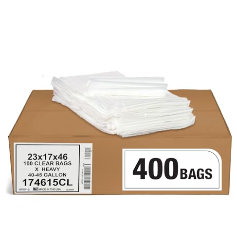 Aluf Plastics - 50% Recycled Trash Bags, 40-45 Gallon, 1.5 mil, 40"x46", Clear, 400 Count - style: 45 Gal, 1.5 Mil, 400 Count