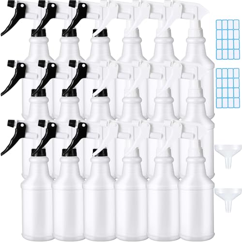 Yinder 18 Pcs 16 Oz Plastic Spray Bottle Bulk Empty Refillable Spray Bottles for Cleaning Solution Leak Proof Water Sprayer with Adjustable Nozzle Mist/Stream Mode(Black,White) - color: Black,White