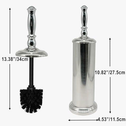 Metal Toilet Bowl Brush with Holder Premium Bathroom Cleaning Set Rustproof Hygienic Durable Elegant Finish - color: Chrome/Silver