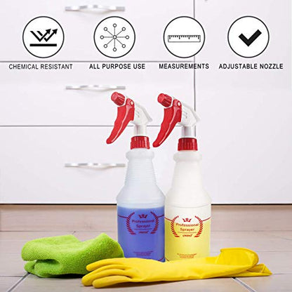 Plastic Spray Bottle 2 Pack, 32 Oz, All-Purpose Heavy Duty Spraying Bottles Leak Proof Mist Empty Water Sprayer for Cleaning Solution, Essential Oils, Hair, Planting, Pet with Adjustable Nozzle - Red - color: Red