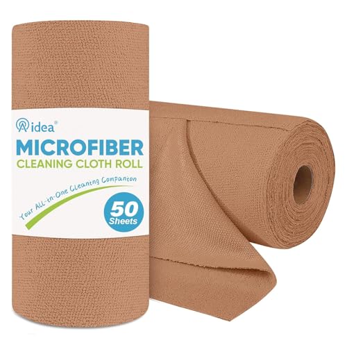AIDEA Microfiber Cleaning Cloth Roll, 50PK, Reusable Paper Towels Tear Away Cloth, Microfiber Towels Washable Shop Rags, Lint Free Cleaning Rags for House, Kitchen, Window, 11.5"×11.5", Coffee - color: Coffee