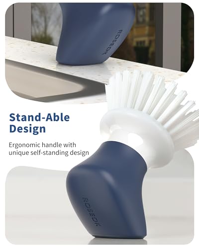 ROSEOK Dish Scrub Brush, Palm Brush, Kitchen Brush, Nylon Bristles | Self-Standing Dish Scrubber with Ergonomic Grip for Cleaning Dishes, Non-Stick Pans and Sinks, Navy Blue, 2 Pack
