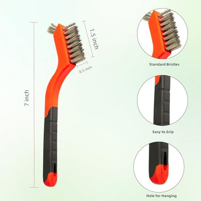Wire Brush Set 5pcs - Nylon/Brass/Stainless Steel Bristles with Curved Handle Grip for Rust Removal, Dirt, Paint Scrubbing, Crevice Cleaning Brush for Bathroom Gap, Kitchen, Bathroom, Window, Faucets - style: Nylon/Brass/Stainless Steel/Scraper