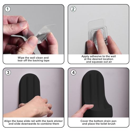 Silicone Toilet Brush and Holder Set, Golf Head Design, Flexible Toilet Bowl Brush Head with Silicone, Long Handle, Wall Mounted with Removable Anti-Leakage Base, Bathroom Deep Cleaning(Black) - color: Black