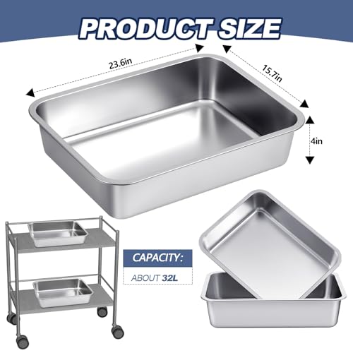 2 Pack Stainless Steel Commercial Bus Tubs Food Grade Meat Processing Tubs Lug Wash Basin Tote Box for Dishwashing, Kitchen, Restaurant, Utility (32 L) - size: 32 L