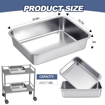 2 Pack Stainless Steel Commercial Bus Tubs Food Grade Meat Processing Tubs Lug Wash Basin Tote Box for Dishwashing, Kitchen, Restaurant, Utility (32 L) - size: 32 L