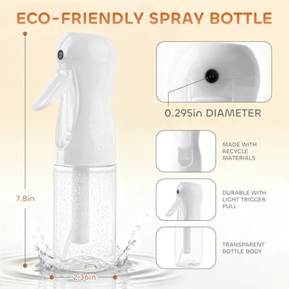 AMOMELA 2Pcs Continuous Spray Bottle For Hair,Ultra Fine Refillable Water Mister for Hair Styling, Plants, Cleaning, Salon, Misting & Skin Care（200ml/6.8oz Clear） (200ML 2PACK) - size: 6.8 Ounces