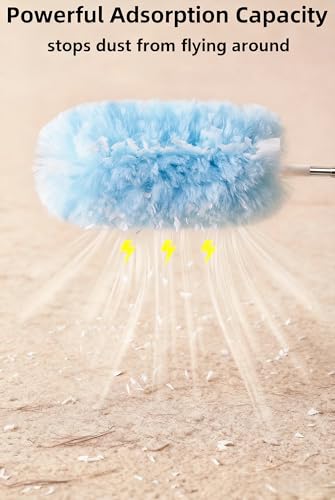 Heavy Duty Duster Refills, Disposable Dusters Kit for Cleaning Dusting Furniture Blind Ceiling Fan, Multi Surface 360 Feather Duster(10)+3FT Extended Handle（1） (Blue) - color: Blue