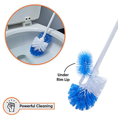Superio Toilet Brush and Holder,Toilet Bowl Cleaning System with Scrubbing Wand, Under Rim Lip Brush and Storage Caddy for Bathroom, White and Blue - color: Blue