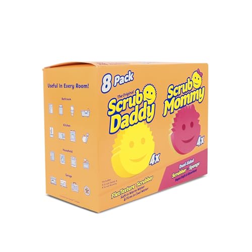 Scrub Daddy Original (4) + Scrub Mommy Kitchen Sponges (4) - Scratch-Free Dish Scrubber - Multipurpose Kitchen Cleaning Sponges - BPA Free Polymer Foam - Stain & Odor Resistant (8 Pack) - size: 8 Count (Pack of 1)