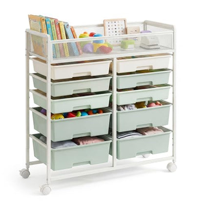 Craft Cart with Wheels, Stylish Rolling Craft Cart with 10 Drawers, Art Cart Organizer and Storage