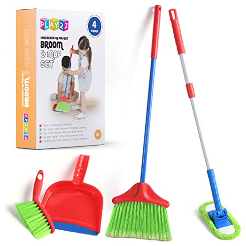 Play22 Kids Cleaning Set 4 Piece - Toy Cleaning Set Includes Broom, Mop, Brush, Dust Pan - Toy Kitchen Toddler Set is A Great Toy Gift for Boys & Girls - size: child-size
