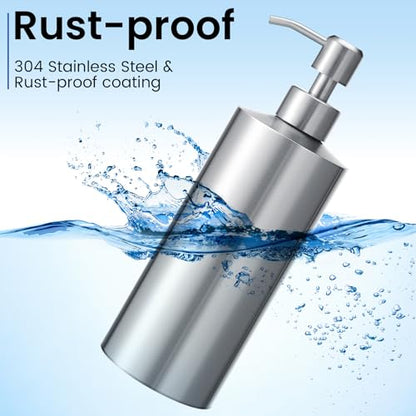 Teenyyou 2 Pcs 18.6 Oz/550 ml Large Stainless Steel Soap Dispenser Countertop Liquid Hand Soap Pump Bottle Rust Proof Metal Dispenser for Countertop Bathroom Kitchen Hand Dish Lotion(Round) - size: 18.6 oz, style: Round
