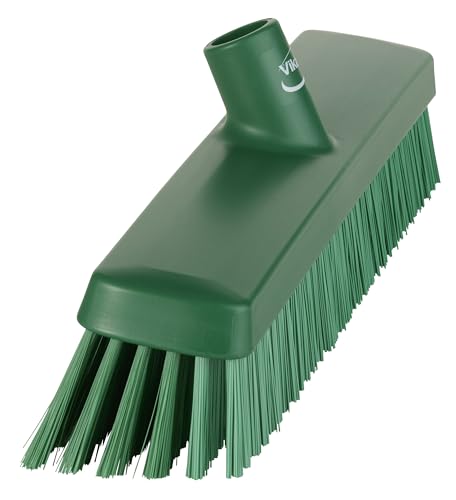 Vikan 31752 16" Heavy-Duty Push Broom, Soft/Stiff, Green - color: Green