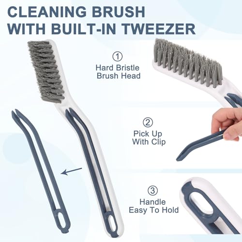uxcell Crevice Cleaning Brush with Tweezer, Hard Bristle Gap Brush for Tidying Narrow Space, Deep Cleaning Supplies for Kitchen Sink, Toilet, Bathroom, Bathtub, Home, Window, White 2Pcs - color: White