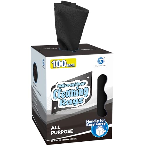 GLIMGLINT Black Microfiber Cleaning Cloth, 100 Pack Cleaning Rags, Lint-Free, Ultra Absorbent Reusable Paper Towels for Home, Kitchen, Car, Garage or Shop, Dish Rags, 11" x 9" - color: Black