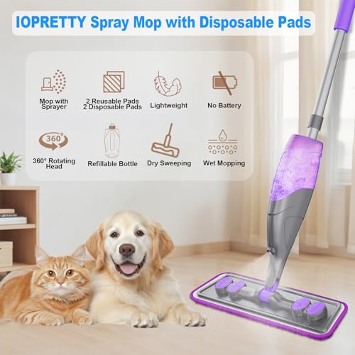 Spray Mop for Floor Cleaning with 2 Washable + 2 Disposable Pads & 520ML Refillable Bottle Bundles