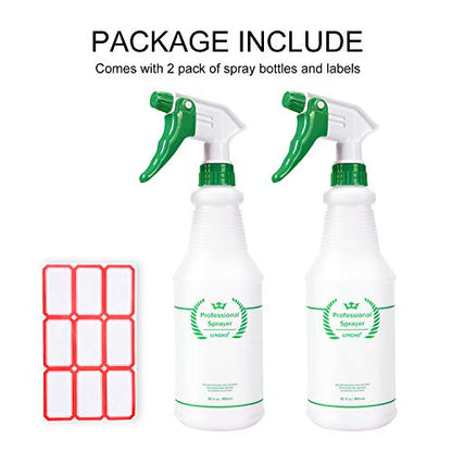 Plastic Spray Bottle 2 Pack, 32 Oz, All-Purpose Heavy Duty Spraying Bottles Leak Proof Mist Empty Water Sprayer for Cleaning Solution, Essential Oils, Hair, Planting with Adjustable Nozzle - Green - color: Green