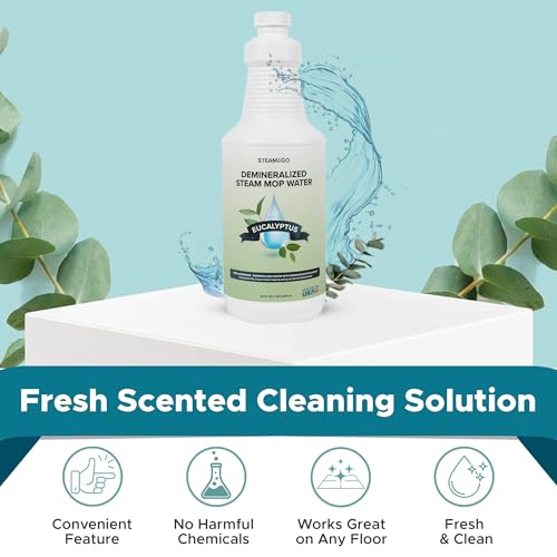 Steam & Go Demineralized Water for Steam Mop – Eucalyptus Mint Scent, 32 oz (Pack of 12) | Scented Floor Cleaner Solution, Ready-to-Use, Compatible with Any Steam Cleaner - size: 32 Fl Oz (Pack of 12)