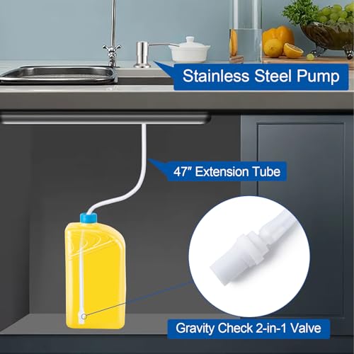 Husfunov Soap Dispenser for Kitchen Sink, Built in Sink Soap Dispenser (Brushed Nickel), Countertop Dish Soap Dispenser Stainless Steel Pump with 47" Extension Tube kit, No Need to Frequent Refills - color: Brushed Nickel
