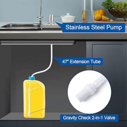 Husfunov Soap Dispenser for Kitchen Sink, Built in Sink Soap Dispenser (Brushed Nickel), Countertop Dish Soap Dispenser Stainless Steel Pump with 47" Extension Tube kit, No Need to Frequent Refills - color: Brushed Nickel