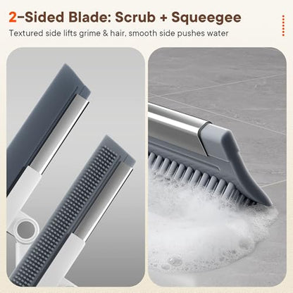 Floor Squeegee Broom with Rubber Scrubbing Teeth, 2-in-1 Magic Broom with 58 Inch Telescopic Handle, Wide Shower Floor Squeegee for Bathroom, Garage, Kitchen, Tile, Concrete, Pet Hair and Water