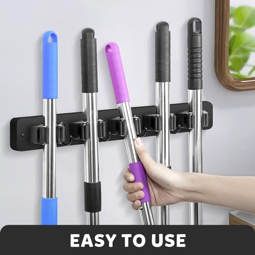 IMILLET 2 PACK Stainless Steel Mop and Broom Holder and 1 PACK Wooden Broom Holder